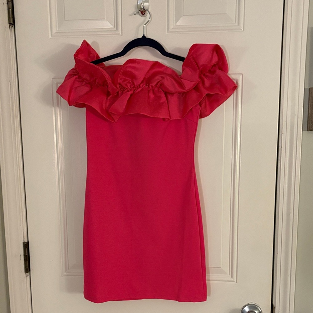 Pink Off-Shoulder Ruffle Dress
